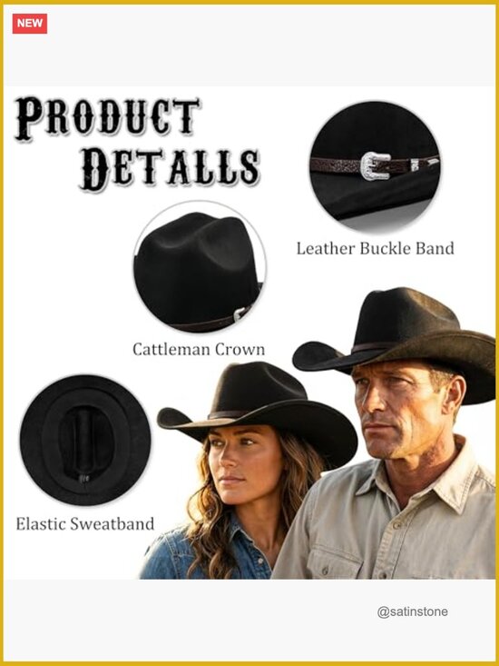 Felt Cowboy Hat - Shapeable Wide Brim Cattleman Western Hat main image 4